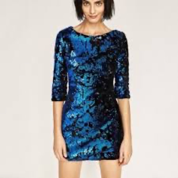 ZARA Blue ahora sequin dress - Picture 1 of 6